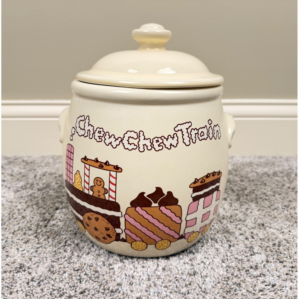 Vintage Treasure Craft Chew Chew Train Ceramic Cookie Jar Canister Made in USA